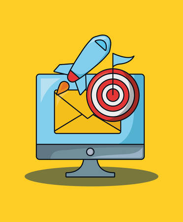 seo design with computer and related icons over yellow background, vector illustrationのイラスト素材