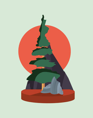 Abstract landscape with  tree and rocks over green background, colorful design. vector illustrationのイラスト素材