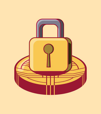 security padlock icon over yellow background, colorful design. vector illustrationのイラスト素材