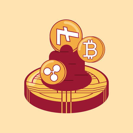 cryptocurrency coins over orange background, colorful design. vector illustrationのイラスト素材