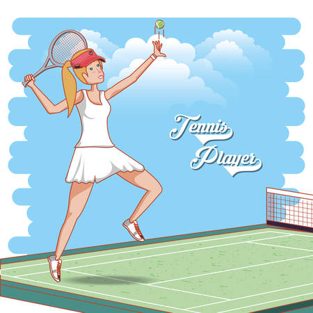 Woman playing tennis character vector illustration design.のイラスト素材