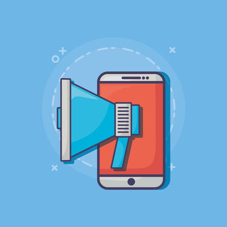 smartphone with email marketing related icons over blue background, vector illustrationのイラスト素材