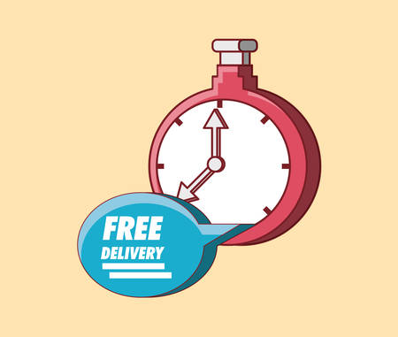 Free delivery design with chronometer and speech bubble over orange background, colorful design. vector illustrationのイラスト素材