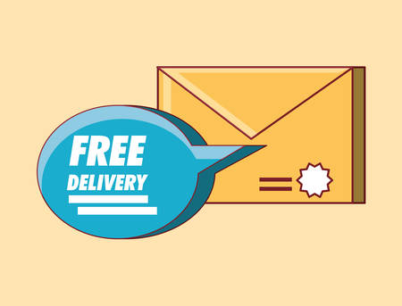 Free delivery design with envelope and speech bubble over yellow background, colorful design. vector illustrationのイラスト素材