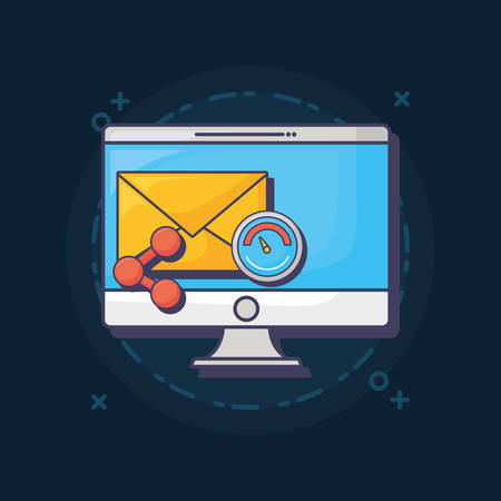 computer and email marketing related icons over blue background, colorful design. vector illustrationのイラスト素材