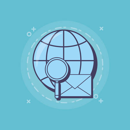 global sphere with lupe and envelope over blue background, vector illustrationのイラスト素材
