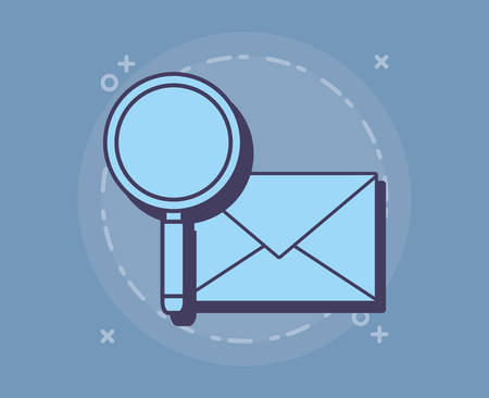 lupe and envelope over blue background, vector illustrationのイラスト素材