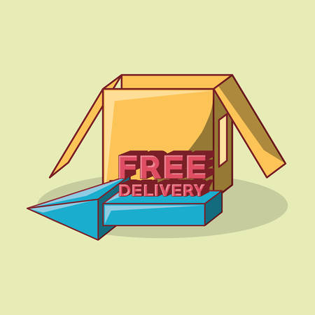 Free delivery design with arrow  and carton box over yellow background, colorful design. vector illustrationのイラスト素材