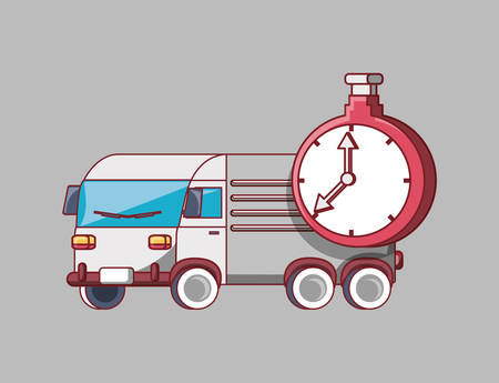cargo truck and chronometer over gray free delivery concept with colorful design.のイラスト素材