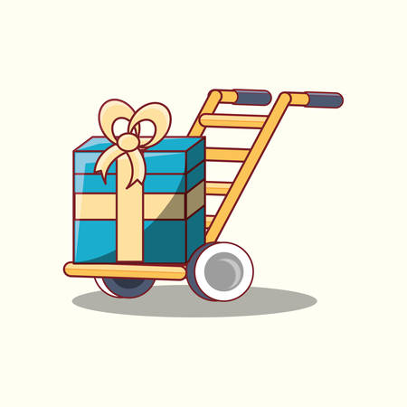 Hand cart with gift box over white background, free delivery concept. colorful design.のイラスト素材