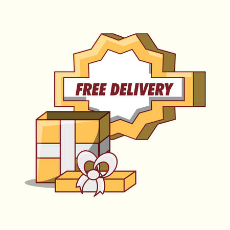 Free delivery emblem with gift box over white background, colorful design. vector illustrationのイラスト素材