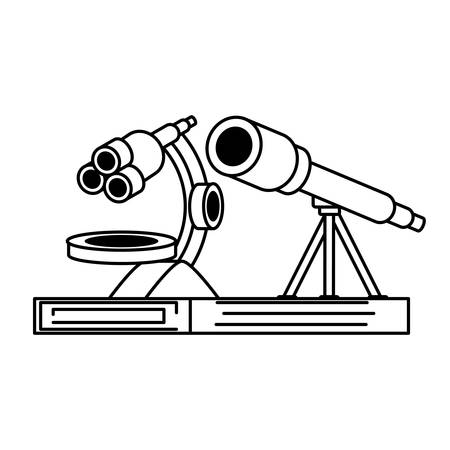 microscope and telescope icon over white background, vector illustrationのイラスト素材