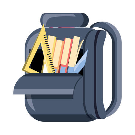 School backpack with books and ruler squad over white background, colorful design. Vector illustrationのイラスト素材