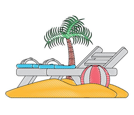 beach with seat and ball over white background, colorful design. vector illustrationのイラスト素材