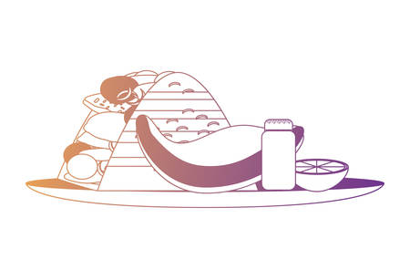 Mexican food design with tacos and avocado slice over white background, colorful design. vector illustrationのイラスト素材