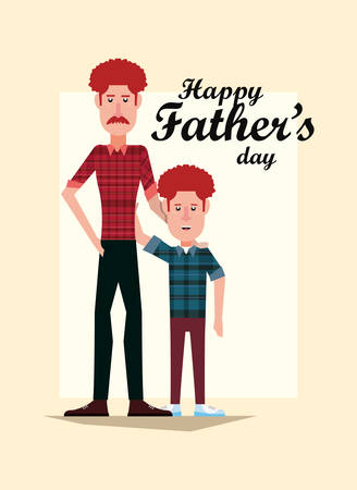 Happy fathers day design with cartoon father with his son over yellow  background, vector illustrationのイラスト素材