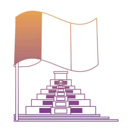 mexican pyramid and flag of mexico icon over white background, colorful design. vector illustrationのイラスト素材