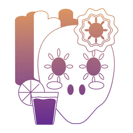 flag of mexico with sugar skull and tequila shot icon over white background, colorful design. vector illustrationのイラスト素材