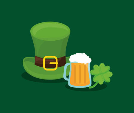 saint patrick's day design with top hat and beer jar over green background, colorful design. vector illustrationのイラスト素材