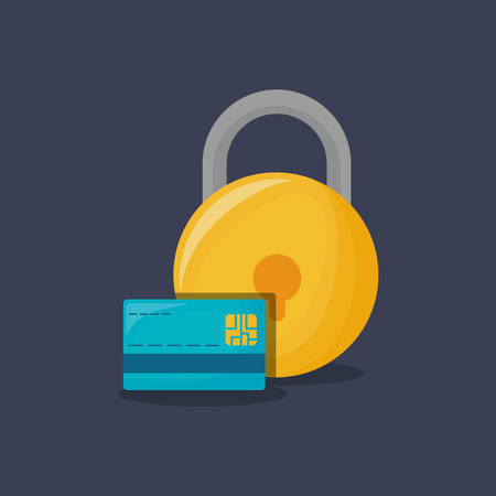 A security padlock and credit card over blue background, colorful design.のイラスト素材