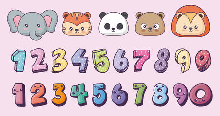 icon set of cute animals and numbers over pink background, colorful design. vector illustrationのイラスト素材