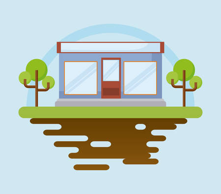 Landscape with store and trees over blue background, colorful design. vector illustrationのイラスト素材