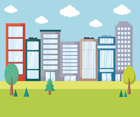 city urban landscape with city buildings, colorful design. vector illustrationのイラスト素材