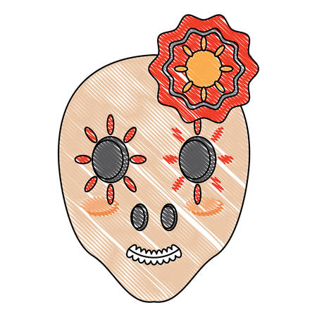 sugar skull with decorative flower icon over white background, colorful design. vector illustrationのイラスト素材