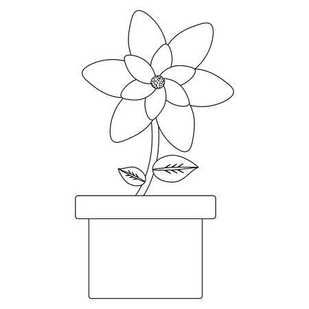 Beautiful flower in a pot over white background, black and white design. Vector illustrationのイラスト素材