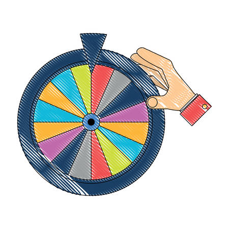 hand with prize wheel of fortune icon over white background, colorful design. vector illustrationのイラスト素材
