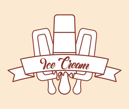 decorative ribbon and frame with  ice creams over orange background, colorful design. vector illustrationのイラスト素材