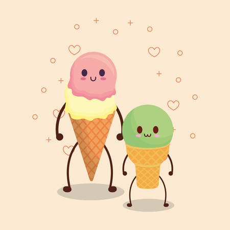 ice creams over orange background, colorful design. vector illustrationのイラスト素材