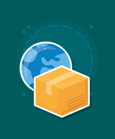 earth planet and box over green background, colorful design. vector illustrationのイラスト素材