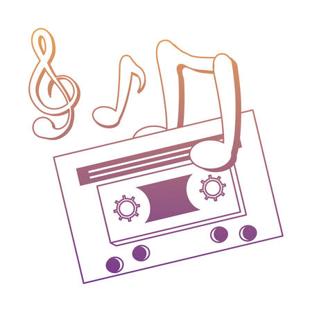 musical notes and cassette icon over white background, colorful design. vector illustrationのイラスト素材