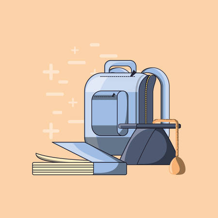 graduation cap with school backpack and book over orange background, colorful design. vector illustrationのイラスト素材