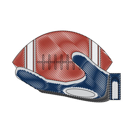 hand with american football ball icon over white background, colorful design. vector illustrationのイラスト素材