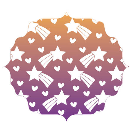 decorative arabic frame with shooting stars and hearts design over white background, vector illustrationのイラスト素材