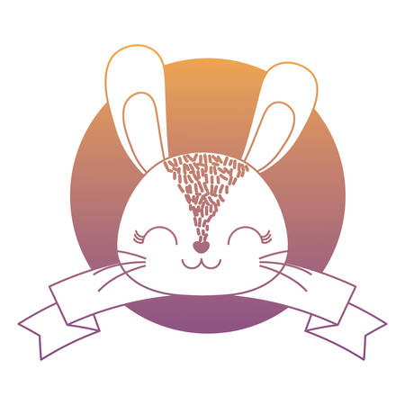 emblem of cute animals concept with decorative ribbon and cute rabbit icon over white background, colorful design. vector illustration のイラスト素材