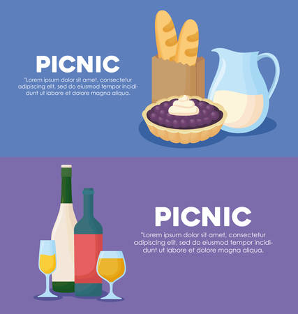 Infographic of picnic concept with food icons over colorful background, vector illustrationのイラスト素材