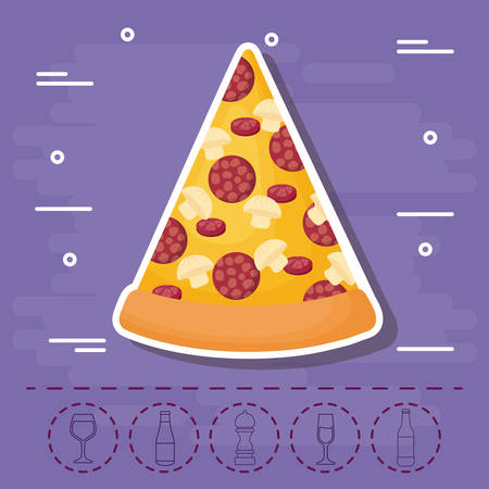 pizza and picnic food related icons over purple background, colorful design. vector illustrationのイラスト素材