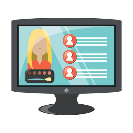monitor computer with web profile on screen over white background, vector illustrationのイラスト素材