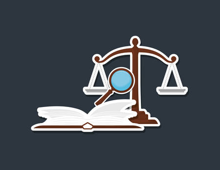 law scale with book and lupe over blue background, colorful design. vector illustrationのイラスト素材