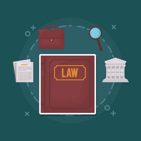 law book and law and justice related icons over blue background, colorful design. vector illustrationのイラスト素材