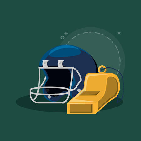 american football design with helmet and whistle over green background, colorful design. vector illustrationのイラスト素材