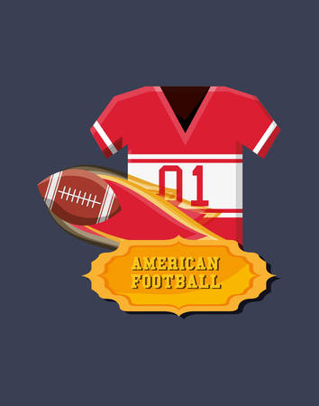 american football emblem with jersey and ball on fire over blue background, colorful design. vector illustrationのイラスト素材