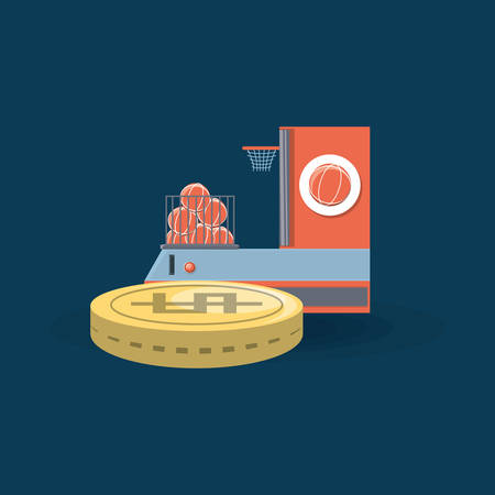 Basketball arcade machine and coin icon over a blue backgroundのイラスト素材