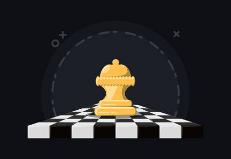 Chessboard with queen piece over a black backgroundのイラスト素材