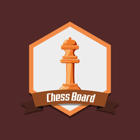 Emblem of chess board concept with queen piece icon over red background, colorful design.のイラスト素材