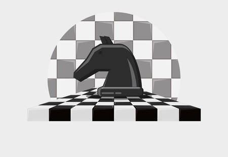 Chessboard with knight piece over white background, colorful design.のイラスト素材