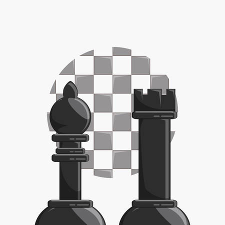Chess game design with bishop and rook pieces over white background, vector illustration.のイラスト素材